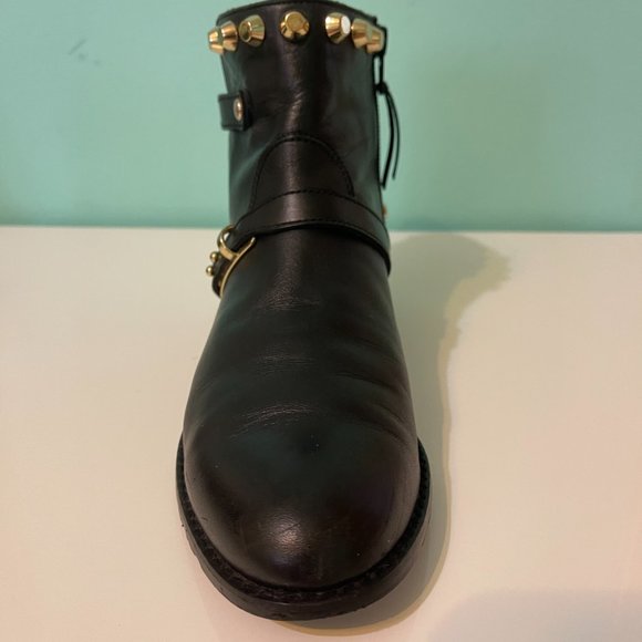 STUART WEITZMAN Black leather gold-tone metal studded Go West Ankle Boot Size 6 - Picture 4 of 12